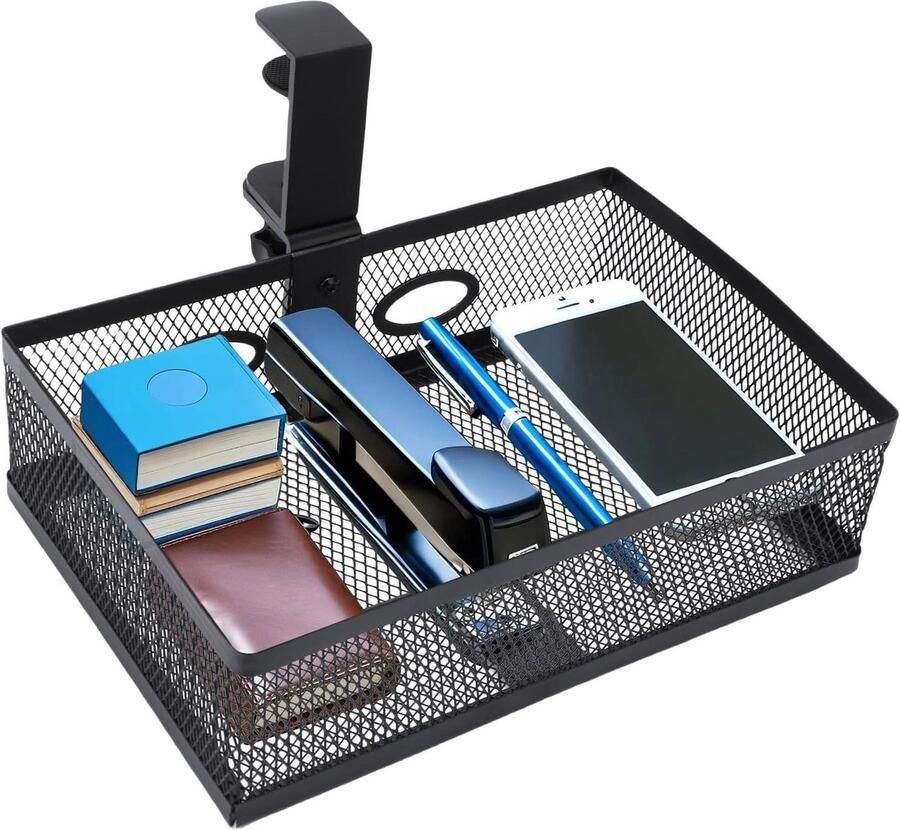 Under Desk Drawer 360° draaibare tafelorganizer met metalen klem en C-klem lade voor thuiskantoor opslag (zwart)