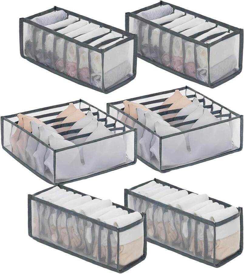 Underwear Organizers Pack of 6 7 11 Compartments Clothing Cupboard Organizer for T-Shirts Underpants Bras Socks Ties Trousers and Skirts