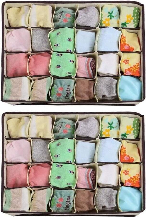 Underwear Storage Boxes Pack of 2 24 Grids Compartment Organiser for Drawer Foldable Dividers for Socks Ties Bra