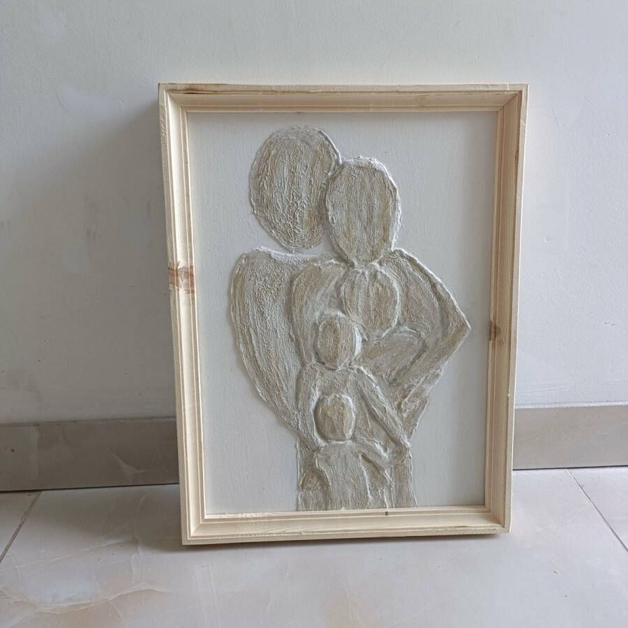 Uniek handgemaakt wanddecoratie decoratie muur tafel abstract 3d gips gezin familie 35x45 groot schilderij canvas