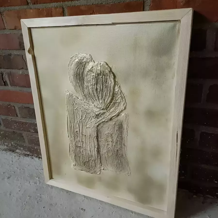 Uniek handgemaakt wanddecoratie decoratie muur tafel abstract 3d gips liefde love 45x55 groot schilderij canvas vaderdag cadeau tip