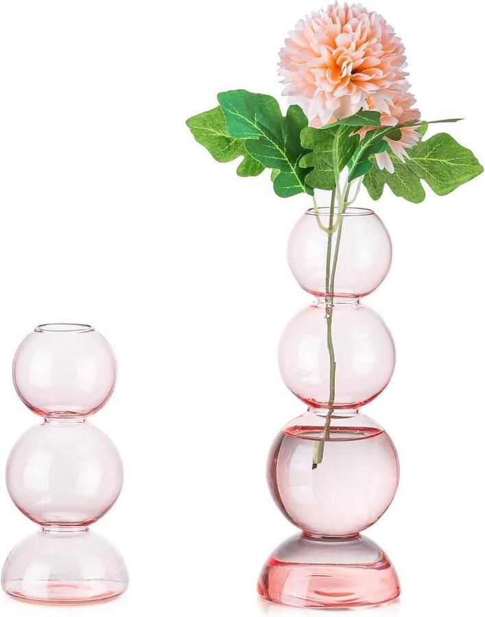 Unieke Roze Glazen Bolvazen Set Van 2 Voor Bloemen Minimalistische Bloemenvazen Woonkamer Schattige Abstracte Vaas ééN Stam Eettafel