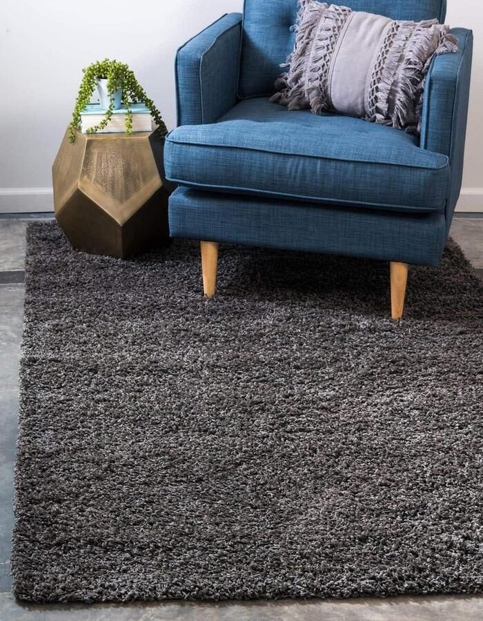 Solid Shag Collection Pluche Tapijt Weelderig & Zacht Rechthoekig Grafiet Grijs 3x5 Modern