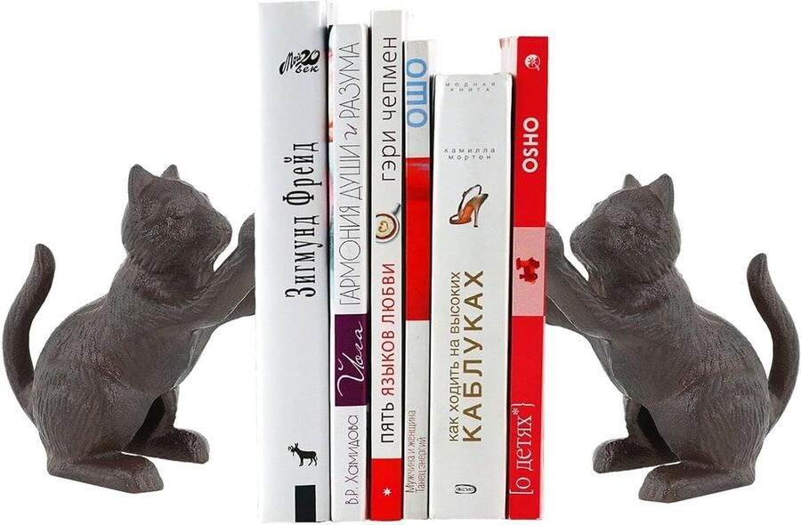 Luvetrex Unieke Zware Katvormige Boekensteunen van Gietijzer voor Huis Bibliotheek of Kantoor