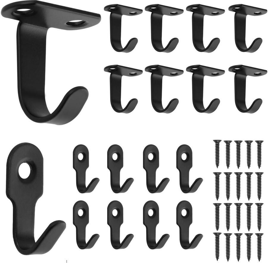 UNINGYI 20 stuks sleutelhaken kapstokhaken plafondhaken haken om te schroeven kapstokhaken wandhaken zwarte haken klein met 30 schroeven voor badkamer keuken sjaal handdoek sleutels