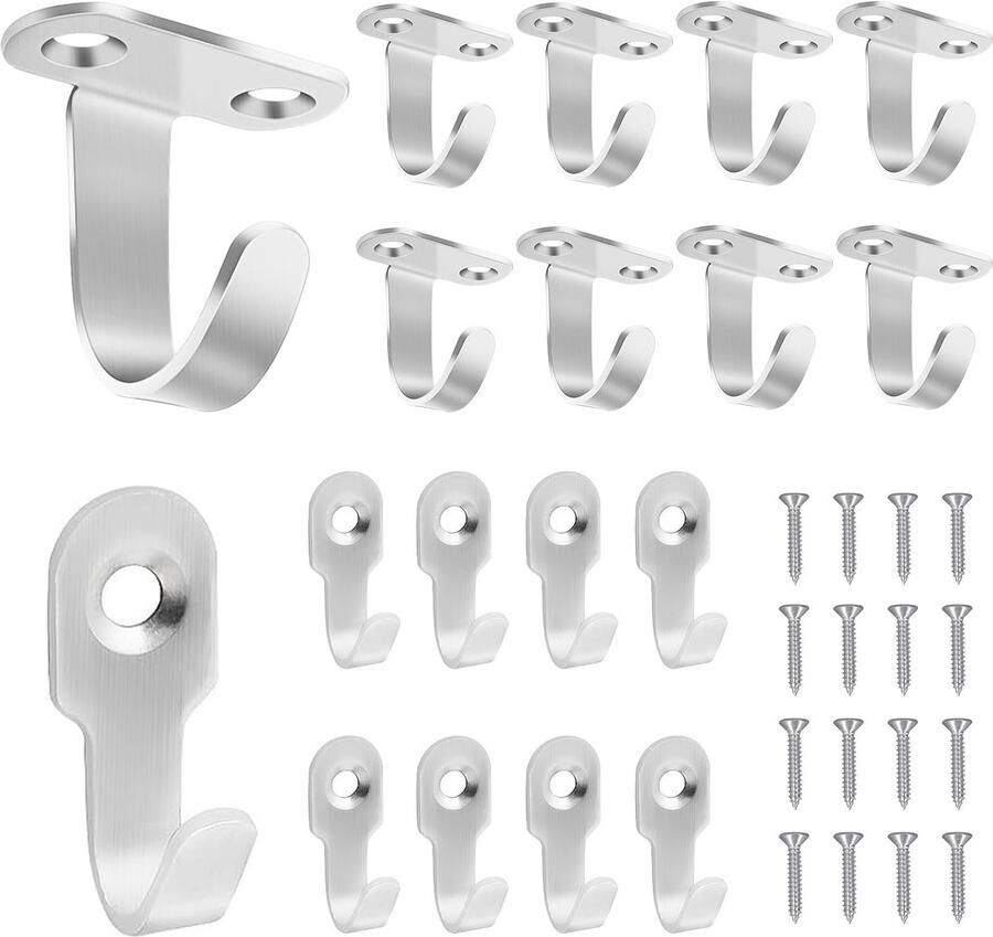 UNINGYI 20 stuks sleutelhaken kapstokhaken plafondhaken schroefhaken kapstokhaken wandhaken zilveren haken klein met 30 schroeven voor badkamer keuken sjaal handdoek sleutel