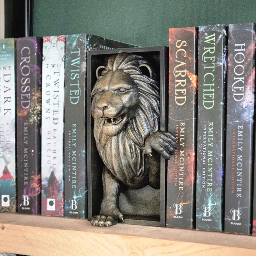 Unique Handcrafted Lion Book Nook Mystical Lion Bookend Fantasy Bookshelf Decor