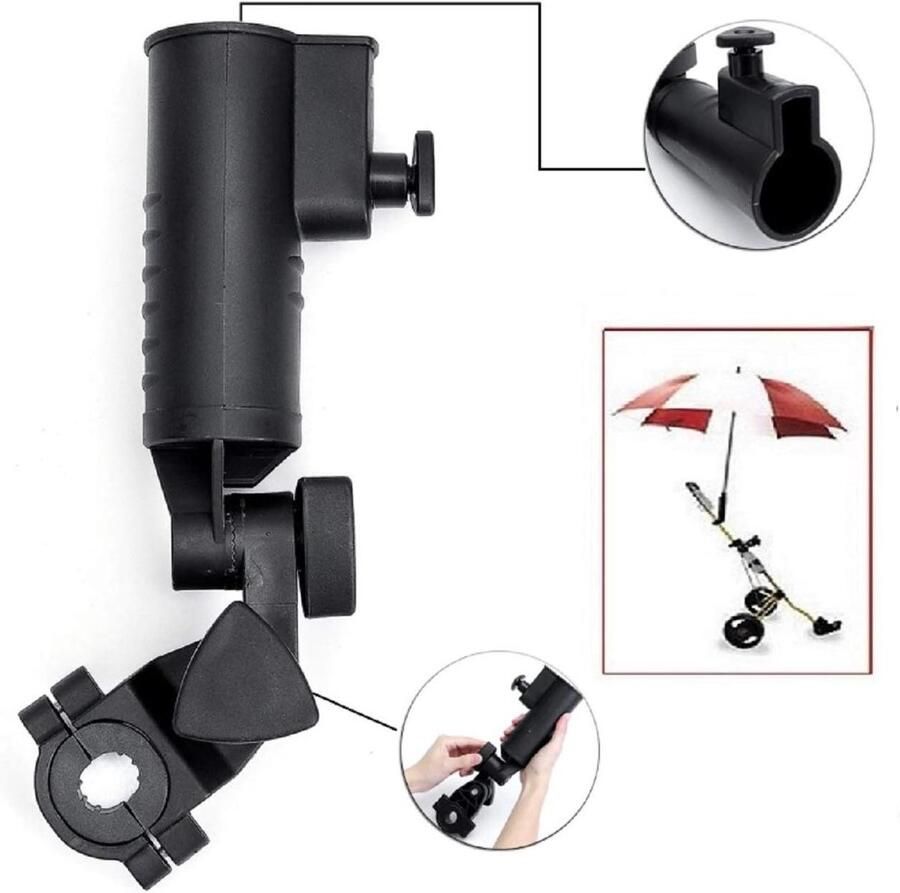 Universal Golf Trolley Umbrella Holder V2 with 3 Spacers (2.5 3.0 3.5 cm) 2 Adjustable Joints