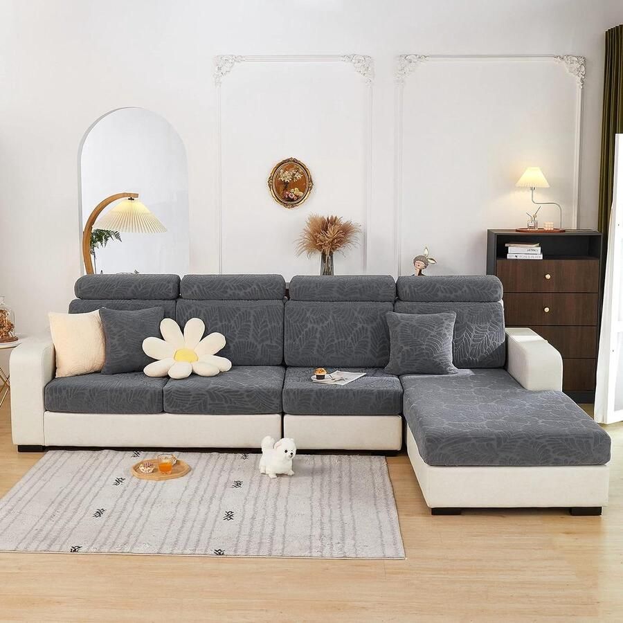 Stretch bankovertrek elastisch en antislip universeel L-vormige chaise longue meubelbescherming