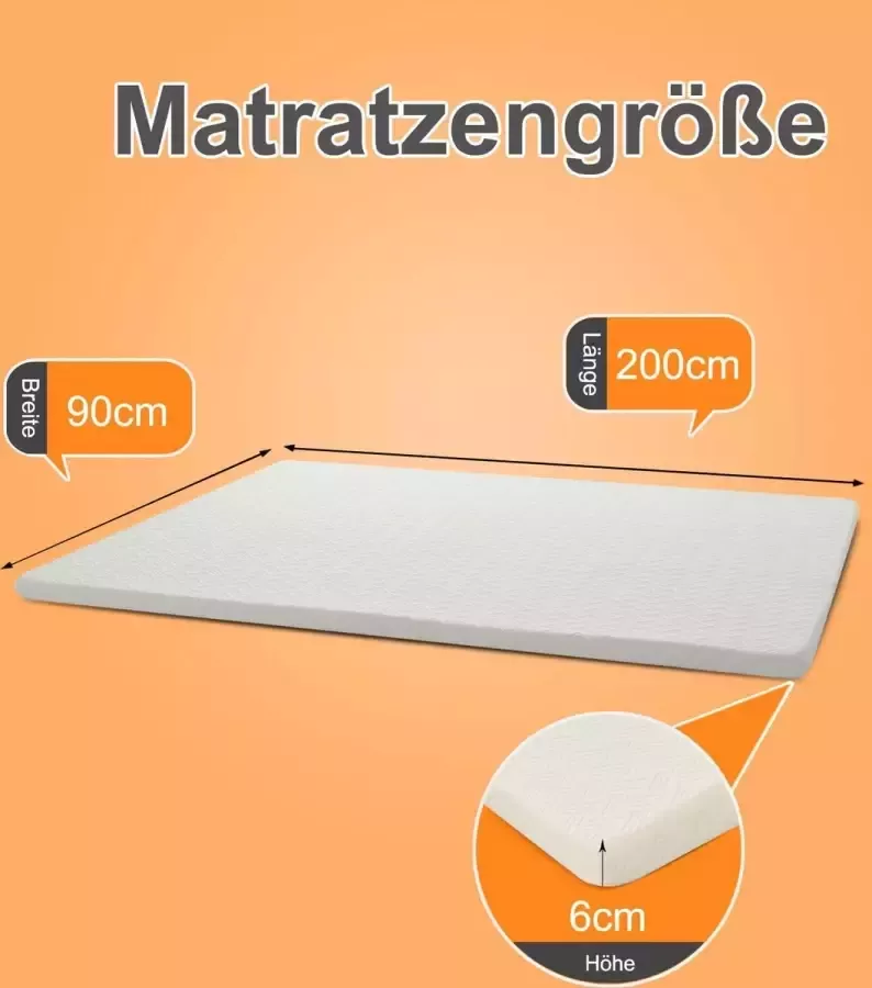 Universeel topmatras traagschuim topper visco-elastisch matraskussen stevige en ontlastende ondersteuning matrassen voor boxspringbedden of oncomfortabele eenpersoonsbedden [topper 90x200x6cm]