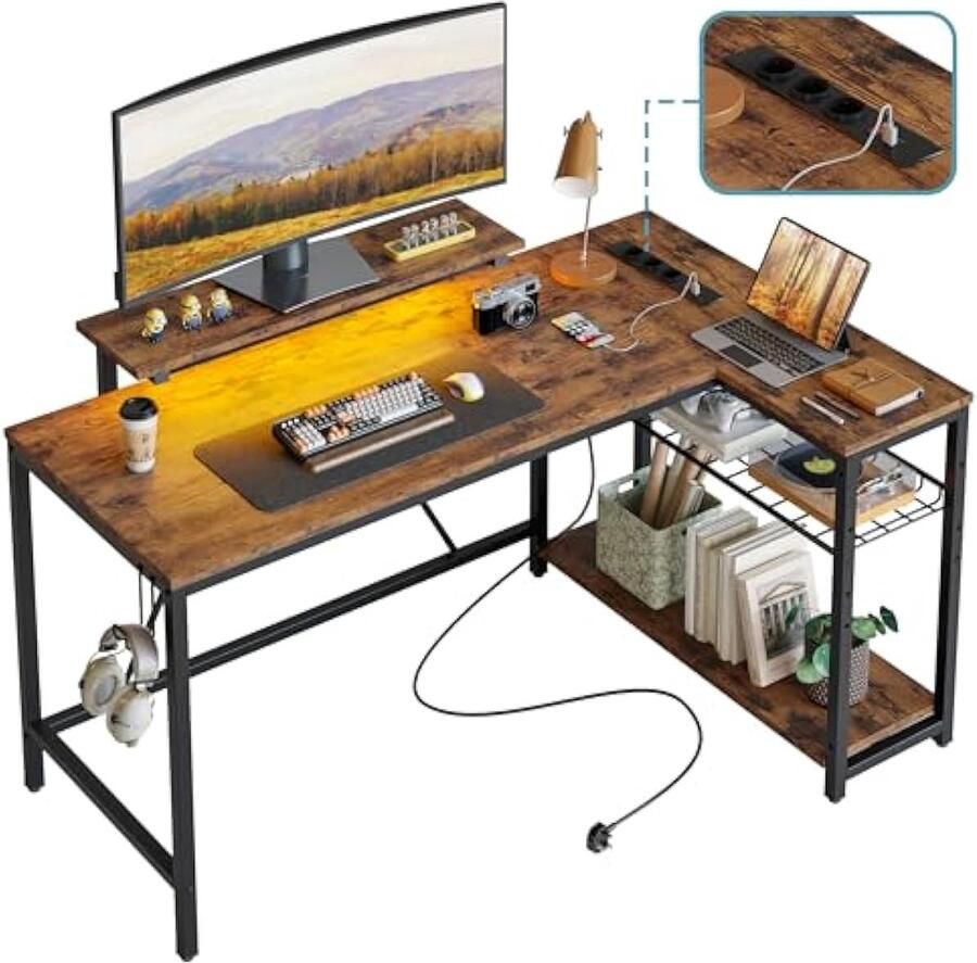 Universele 132cm L-vormig bureau met inklapbaar ergonomisch