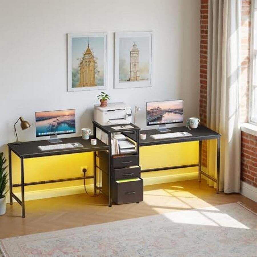 Universele 236cm dubbel bureau met ergonomisch met wieltjes voor thuiskantoorwerkplekken – zwart