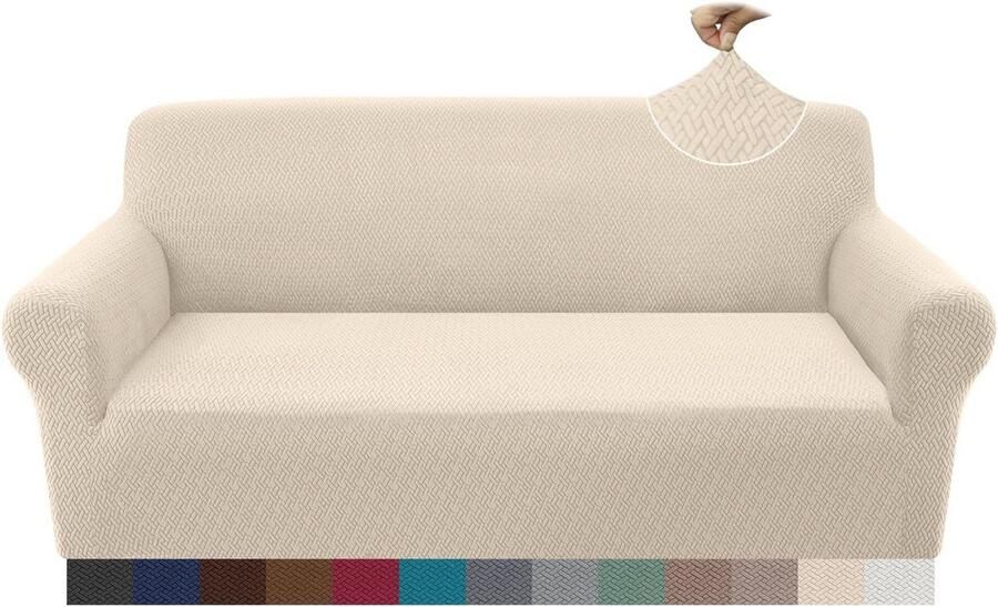 Universele 3-zits Jacquard bankovertrek Superzachte elastische bankhoes voor huisdieren Beige