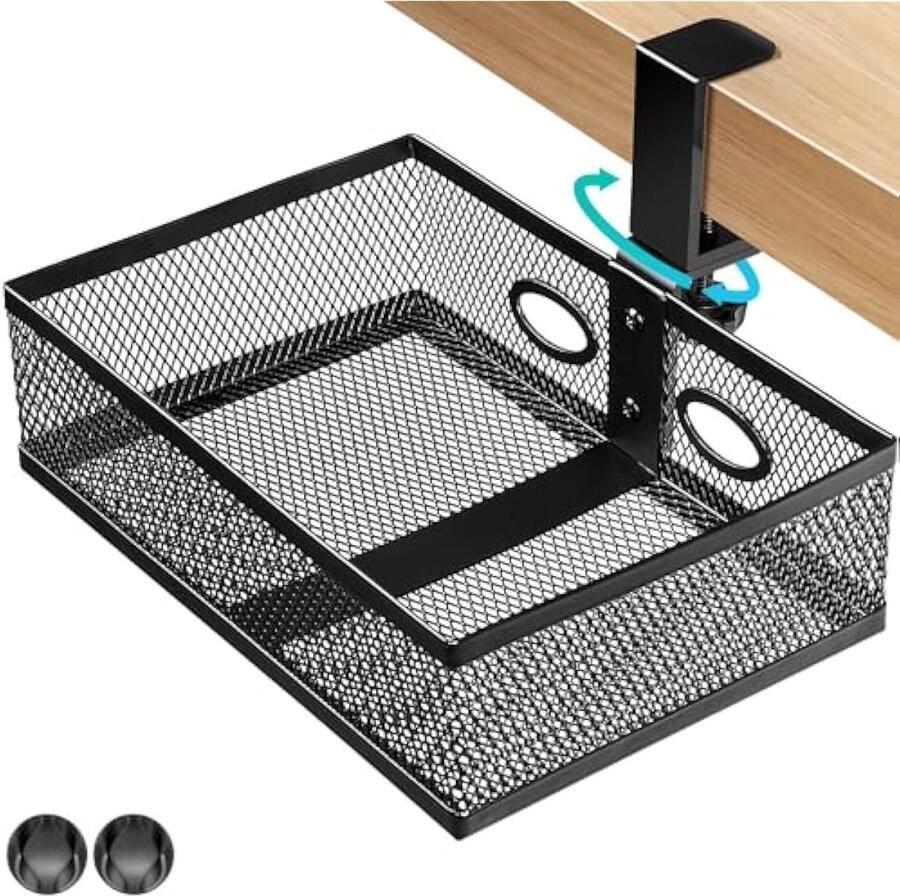 Universele 360° onder het bureau met 2 kabelgaten wieltjes duurzaam materiaal voor thuis – zwart