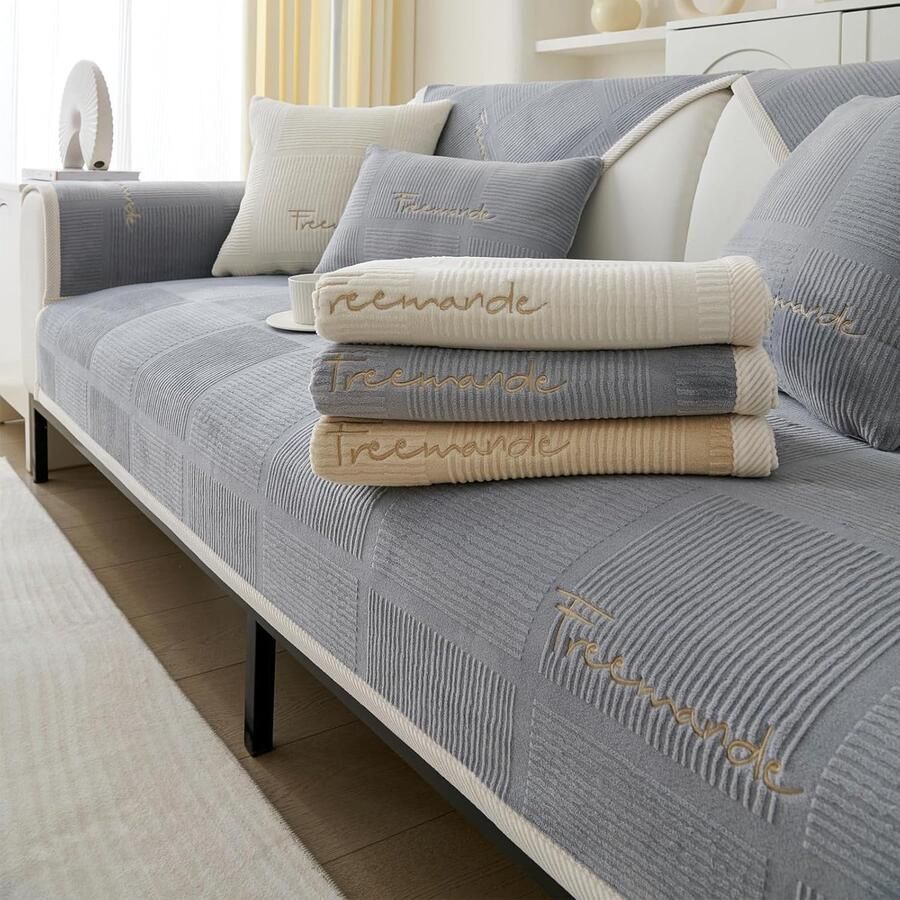 Universele Antislip Bankhoes voor Hoekbanken Wasbare Bankovertrek voor 1 2 3 4-zits Krasbescherming voor Hond en Kat (Melkfluweelgrijs 70 x 70 cm)