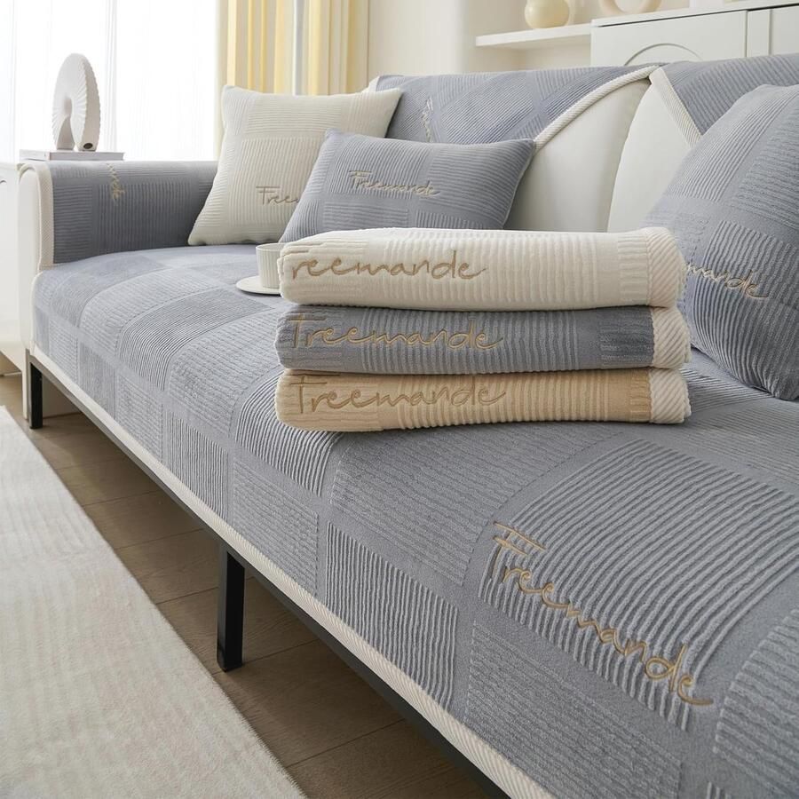 Universele Antislip Bankhoes voor L-vorm Hoekbank Bescherming tegen Vlekken en Krassen Wasbare Melkfluweel Grijs Maten Beschikbaar