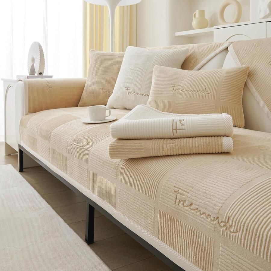 Universele Antislip Bankovertrek 1 2 3 4-zits voor Hoekbank Wasbaar en Beschermend (Lichtbruin 90 x 120 cm)