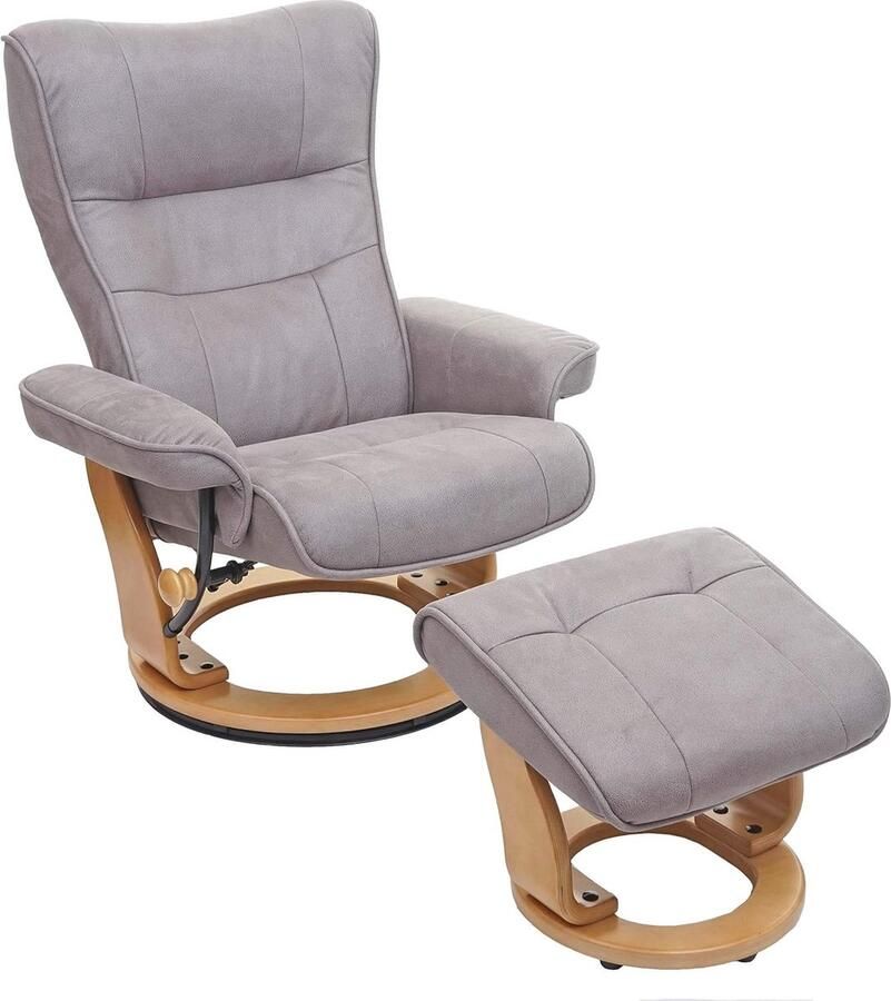 Relaxstoel voor woonkamer met verstelbare rugleuning en voetenbank Lichtgrijs en natuurbruin