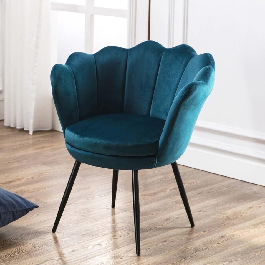 Fluwelen Accentstoel met Zwarte Metalen Poten Multifunctionele Fauteuil voor Woonkamer Slaapkamer en Kantoor Turquoise Design