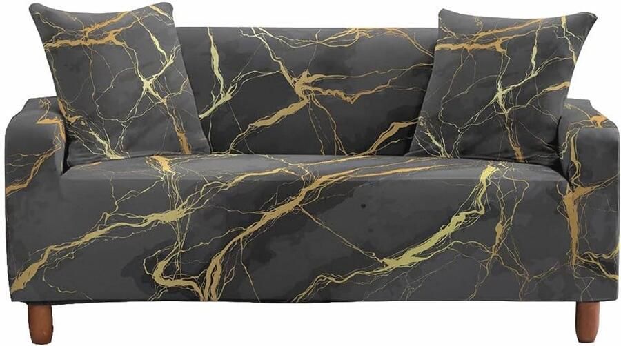Universele bankhoes 3D marmer Antislip wasbaar en comfortabel voor loveseat (donkergrijs 235-300 cm)