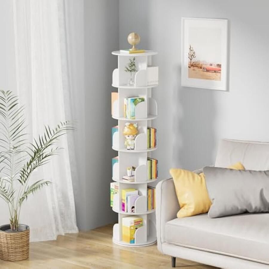 Universele boekenkast 6-traps draaibaar 360 met draaibaar multifunctioneel voor slaapkamer – wit