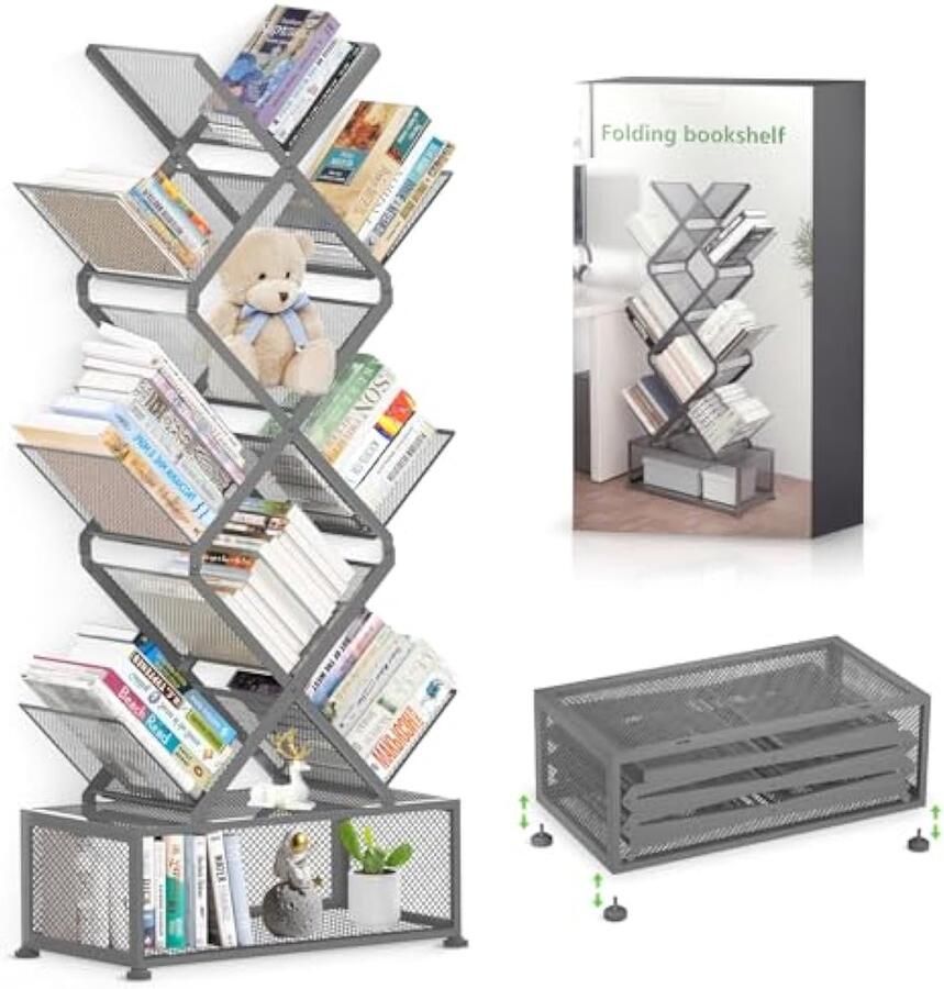 Universele boekenkast boomvorm staand rek met ergonomisch inklapbaar 9 niveaus