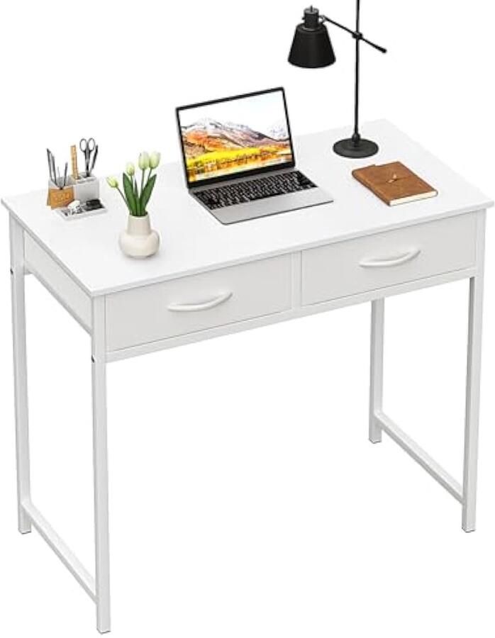 Universele bureau met opbergruimte klein met 2 laden opbergruimte voor slaapkamer – 80 × 40 × 75 cm wit