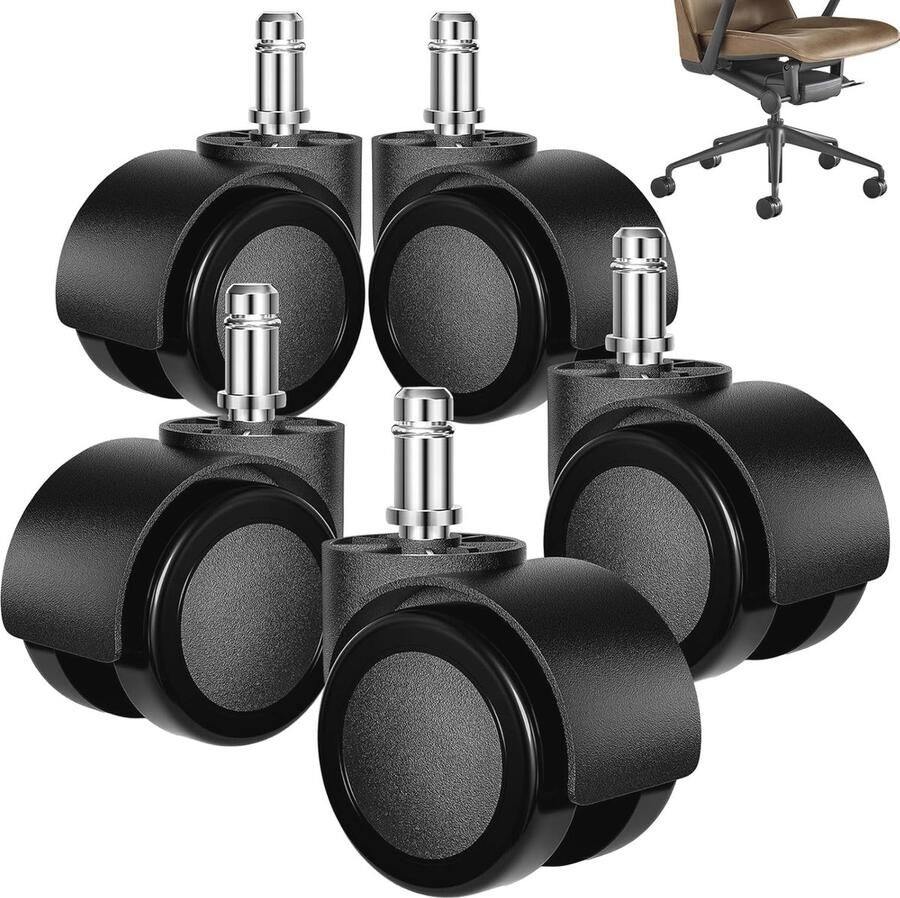 Universele Bureaustoel Wielen voor Harde Vloeren Set van 5 11 mm x 22 mm tot 200 kg Geruisloos en Duurzaam