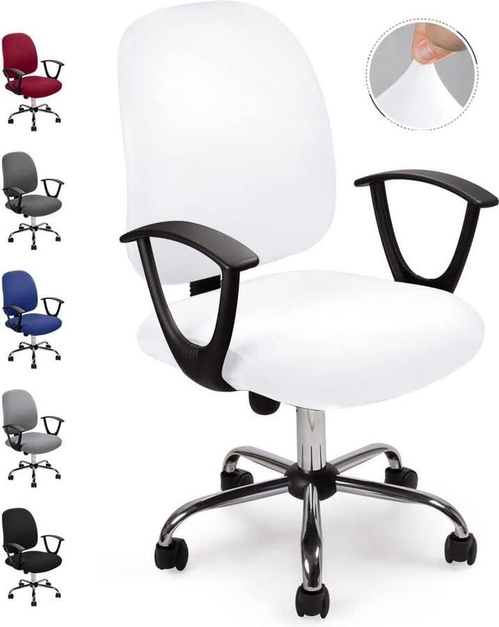 Universele Bureaustoelhoes Elastische Stoelhoes voor Bureaustoelen Afneembaar en Wasbaar Set van 2 Wit