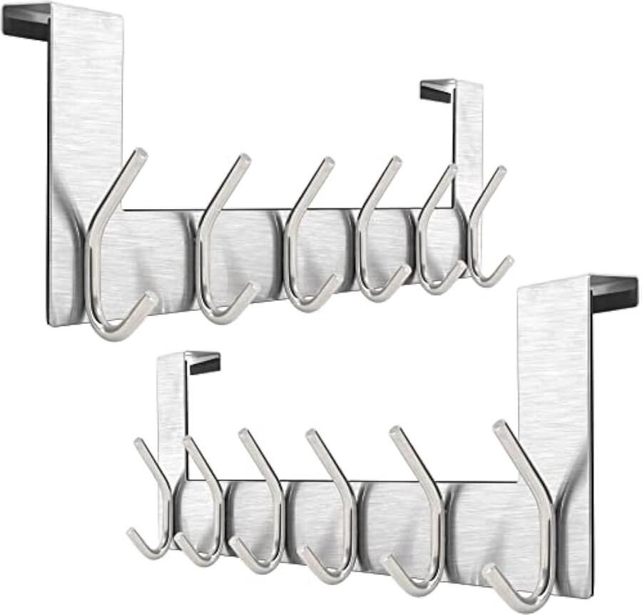 Universele deurhaak hangen deurgarderobe met 6 haken ergonomisch comfortabel gebruik – zilver
