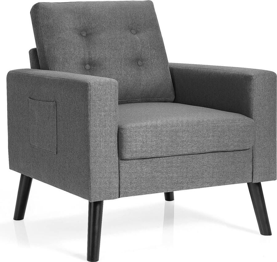 Moderne Fauteuil met Armleuningen en Zijzakken voor Woonkamer en Kantoor Comfortabele Relaxstoel in Grijs