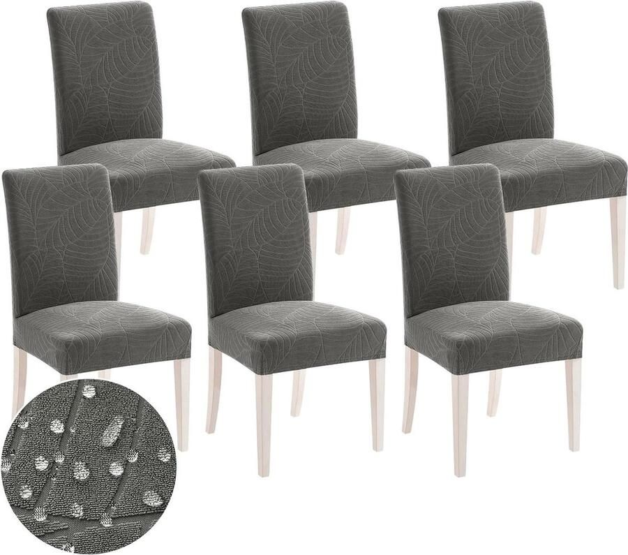 Universele Donkergrijze Stoelhoezen Met Rugleuning Geschikt voor Eetkamerstoelen en Keuken Afneembaar en Wasbaar Set van 6