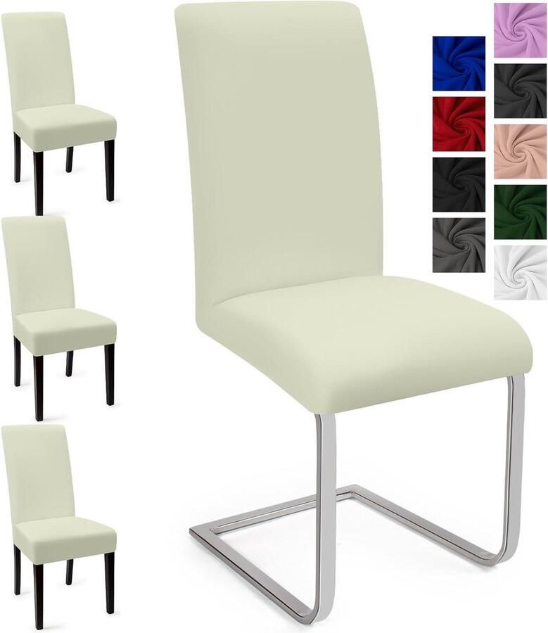Universele Eetstoelhoezen Set van 4 Stretch Moderne Stoelovertrek Afneembare en wasbare Stoelhoezen Eetkamerstoelhoezen voor Bruiloft Party Huis Eetkamer Hotel Ivoorkleurig Set van 4
