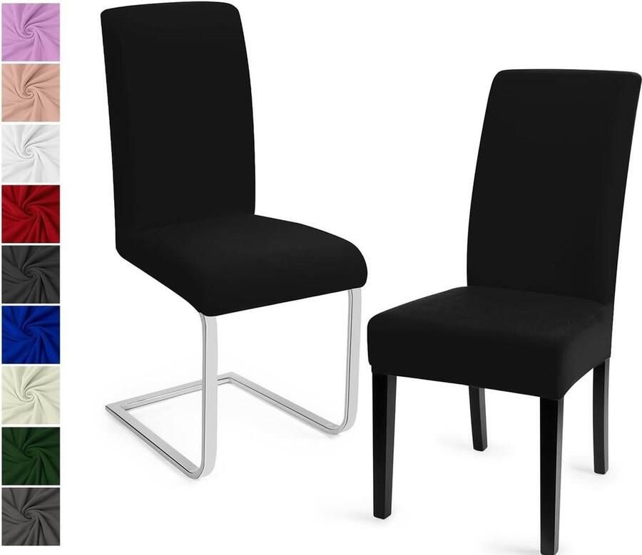 Universele Eetstoelhoezen Stretch Stoelhoes Moderne Stoelovertrek Afneembare Wasbare Eetkamerstoelhoezen Stoelbekleding voor Bruiloft-Party-Huis-Eetkamer-Hotel Zwart Set van 2