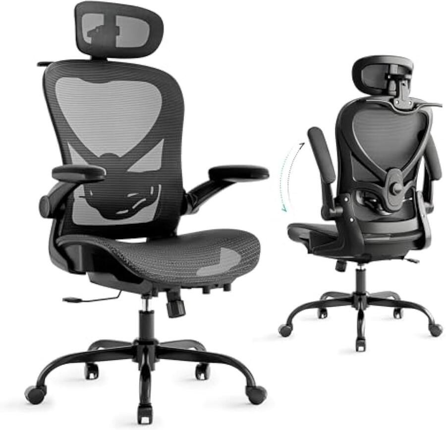 Universele ergonomische bureaustoel 125inch met lendensteun met opbergruimte opvouwbaar voor kantoor – zwart