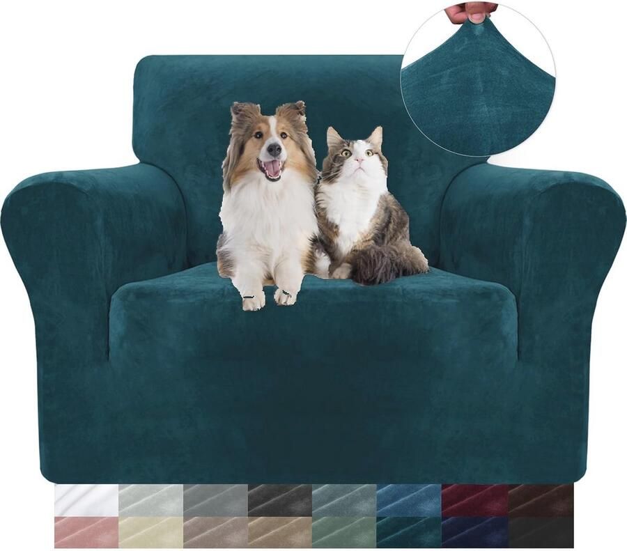 Universele Fluwelen Sofahoes voor 1 Zits Bank Elastische en Krasbestendige Meubelhoes in Donkergroen