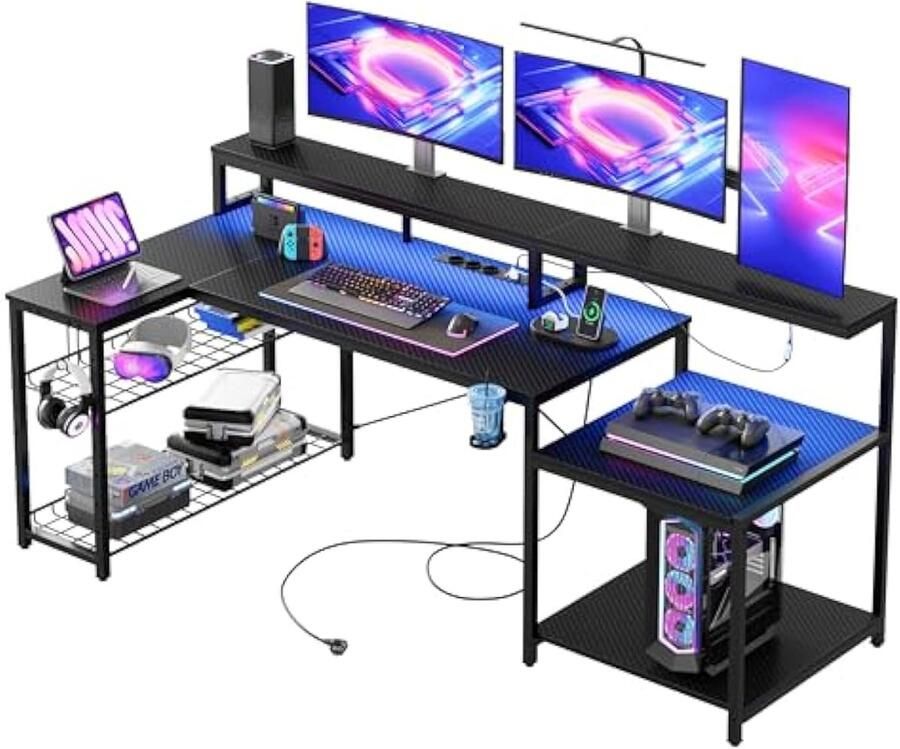 Universele gamingtafel 181cm gamingbureau met 3 AC-stopcontacten en 2 USB-oplaadaansluitingen modern design