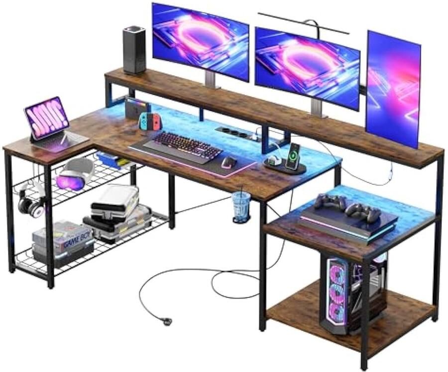 Universele gamingtafel 181cm gamingbureau met 3 AC-stopcontacten en 2 USB-oplaadaansluitingen stevige constructie multifunctioneel