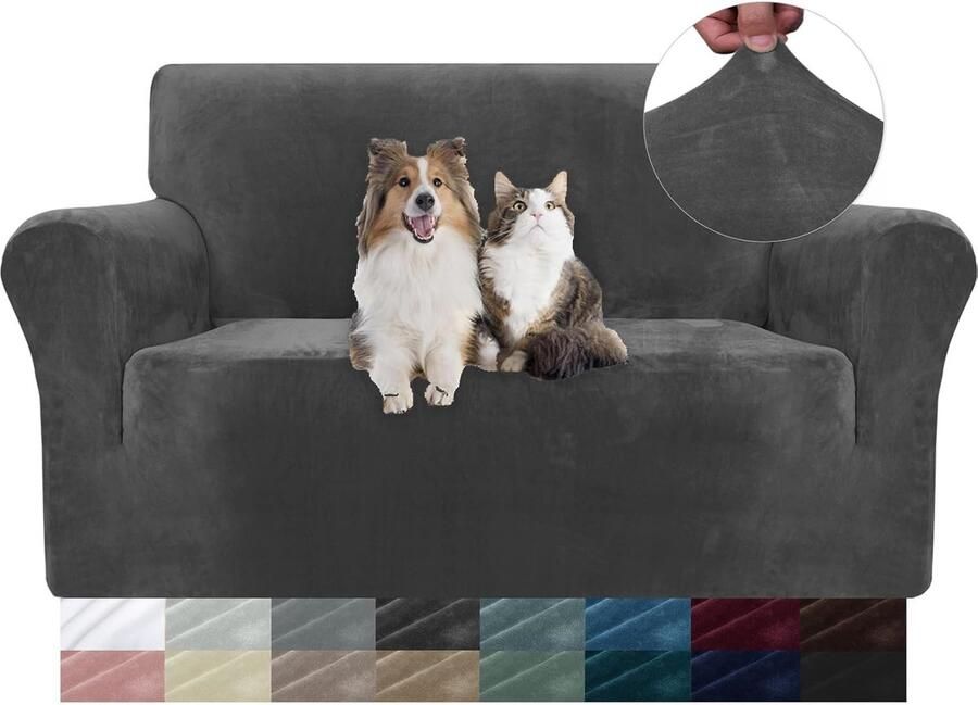 Universele Grijze Fluwelen Bankhoes voor 2 Zits Sofa Rekbare en Krasbestendige Sofahoes