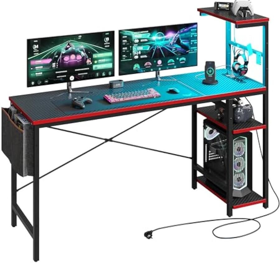 Universele hoekcomputerbureau met stopcontacten computerbureau met duurzaam materiaal stevige constructie voor thuiskantoor