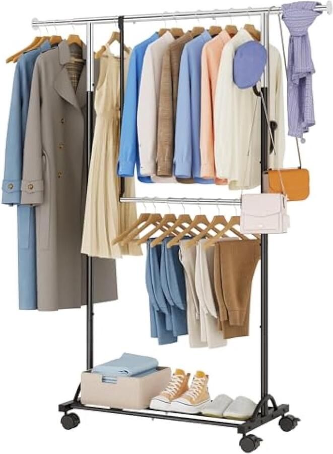 Universele kledingrek wieltjes mobiel kledingrek met stevige constructie met wieltjes – 39.5 × 160 cm zwart