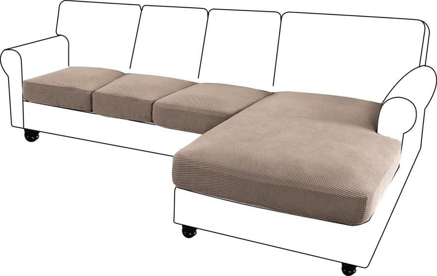 Universele L-vorm elastische sofa kussensloop aparte kussen chaise cover slijtvaste meubelbeschermer Jacquard kaki 4 zitplaatsen