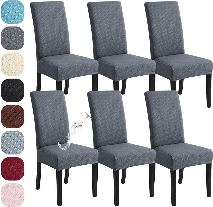 Universele moderne jacquard stretch stoelhoes set van 6 waterdicht afneembare hoezen eetkamer banket bruiloft donkergrijs 6 stuks Stoelhoezen