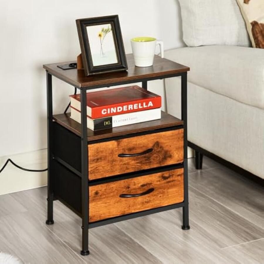 Universele nachttafel met 1 AC-aansluitingen & 1 USB-aansluitingen laadfunctie bijzettafel met antislip multifunctioneel voor woonkamer