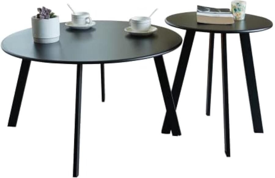 Universele patio salontafel set van 2 met uitschuifbaar multifunctioneel voor buiten voor woonkamer – zwart