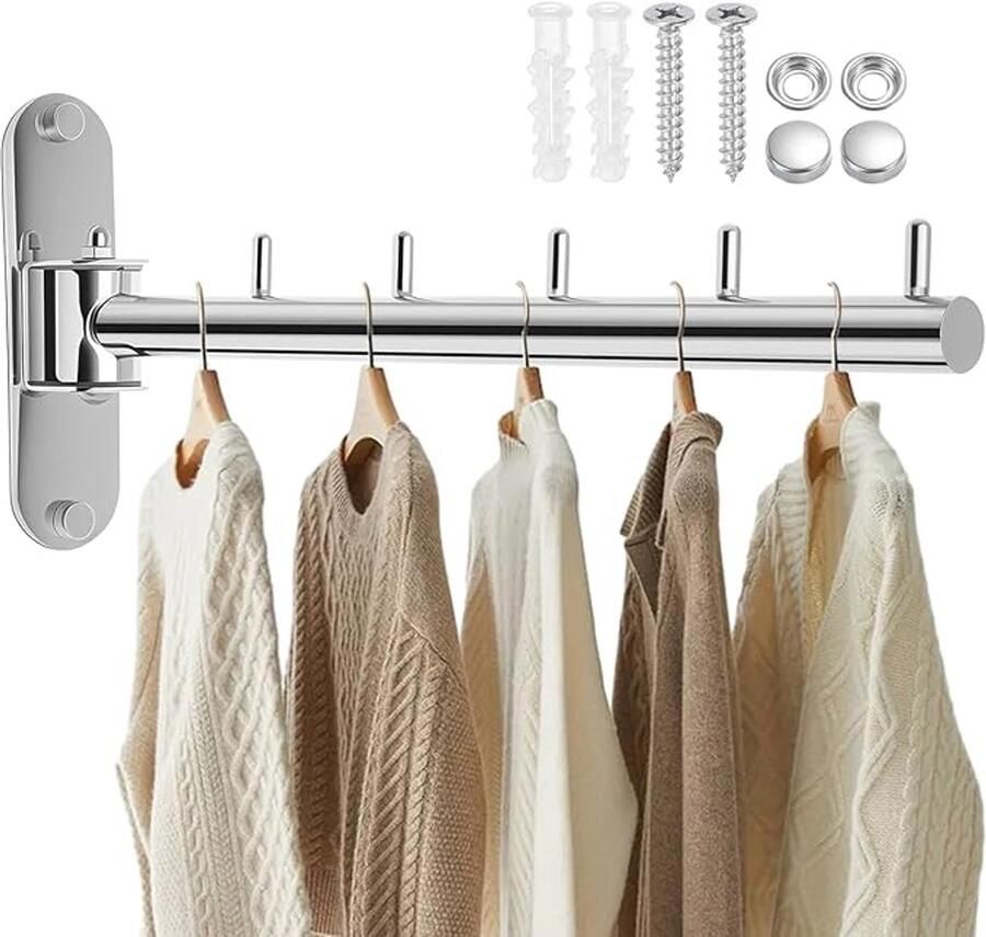 Universele roestvrijstalen kledingventilator muur inklapbaar kledingrek klaphaak voor dagelijks gebruik