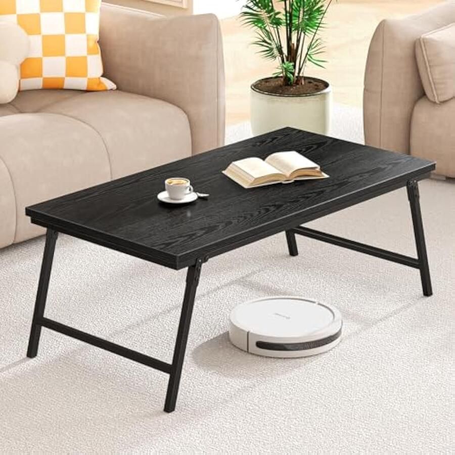 Universele salontafel inklapbare woonkamertafel tafelpoot-gespdesign met verstelbaar comfortabel gebruik voor woonkamer – 105 × 55 × 40 cm zwart