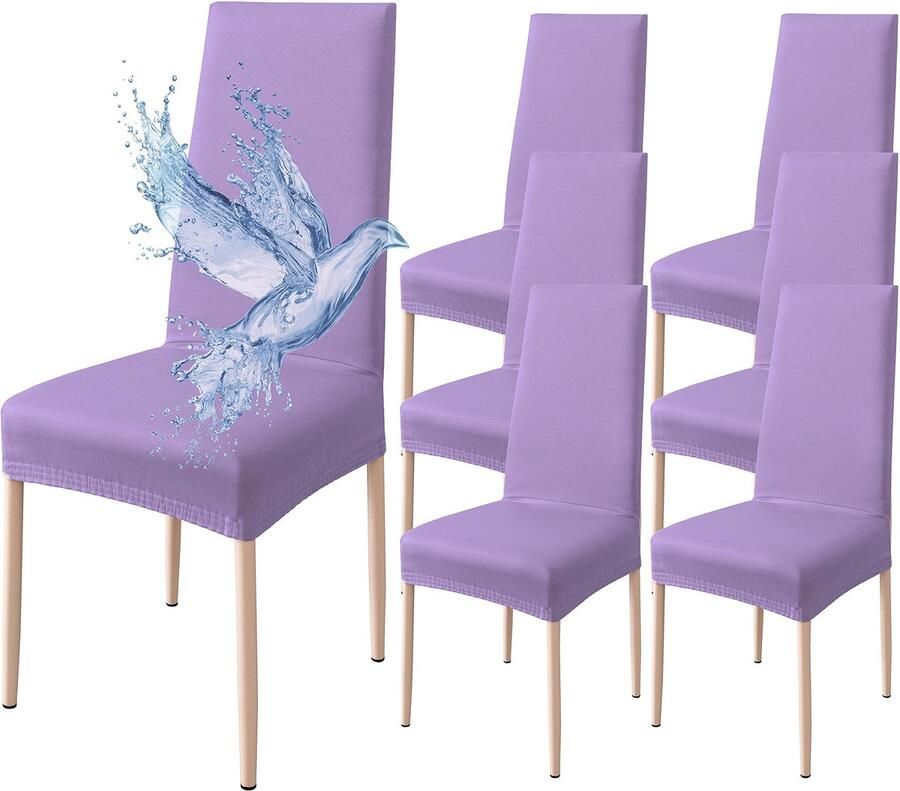 Ibenzoa Set van 6 Stoelhoezen Waterdicht Stretch Zacht & Comfortabel Lila