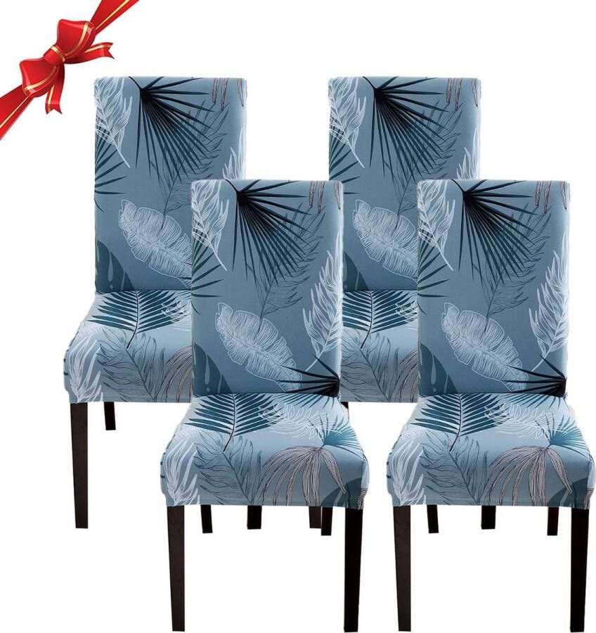 Universele stoelhoezen 4 stuks stretch set van 4 moderne stoelhoezen schommelstoelen elastische duurzame stoelhoezen voor eetkamer banket decoratie (blauwe bladeren 4 stuks)