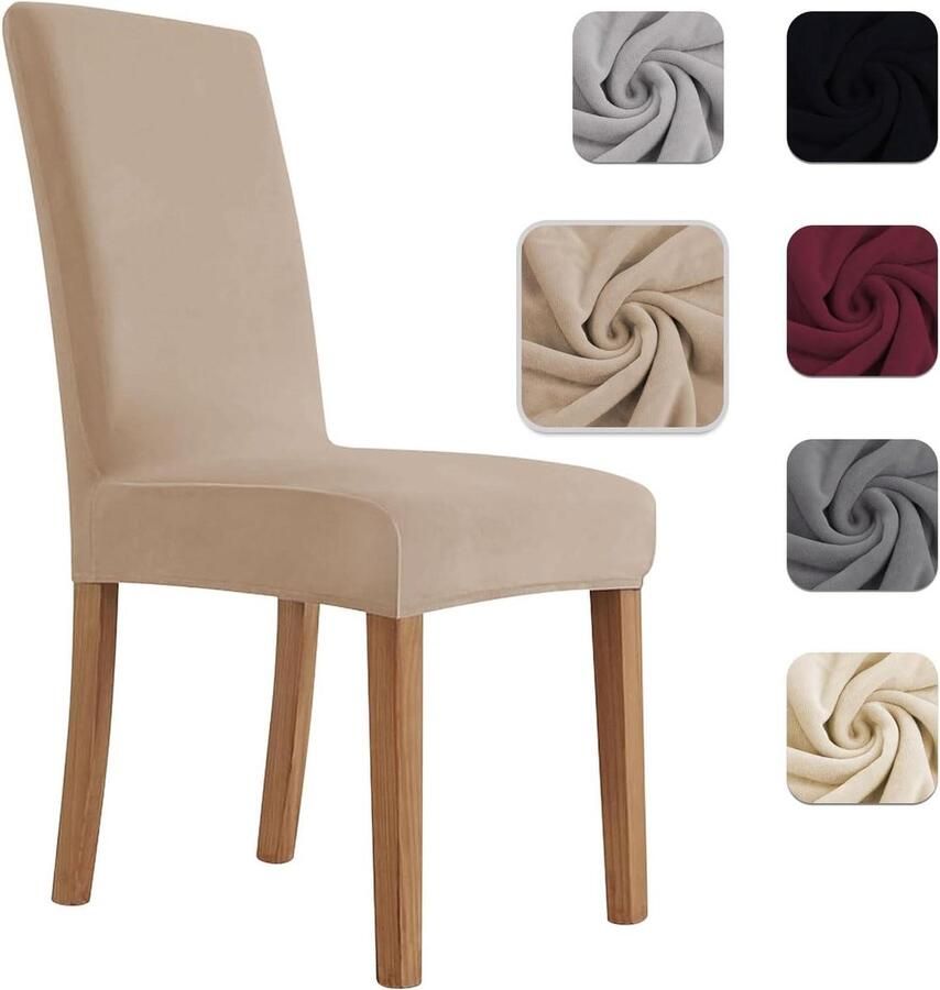 Universele Stoelhoezen met Rugleuning 6 Stuks van Elastisch Fluweel Keuken en Woonkamer Superzacht en Krasbestendig Kameel Stoelhoezen
